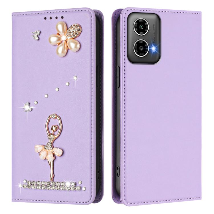 For Motorola Moto G34 / G45 5G Ballet Girl Diamond Studded RFID Vegan Leather Phone Case