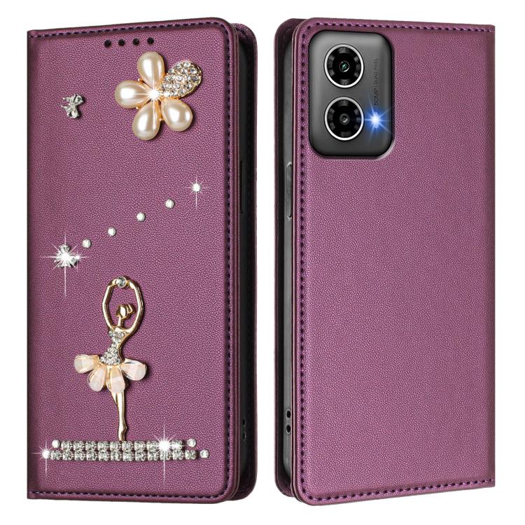 For Motorola Moto G34 / G45 5G Ballet Girl Diamond Studded RFID Vegan Leather Phone Case