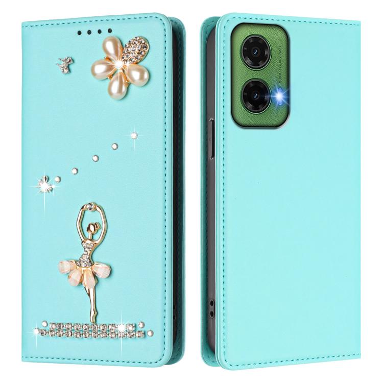 For Motorola Moto G35 Ballet Girl Diamond Studded RFID Vegan Leather Phone Case