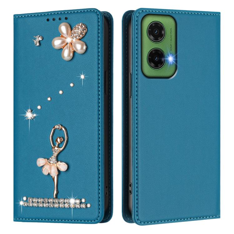 For Motorola Moto G35 Ballet Girl Diamond Studded RFID Vegan Leather Phone Case