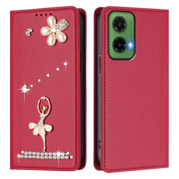 For Motorola Moto G35 Ballet Girl Diamond Studded RFID Vegan Leather Phone Case