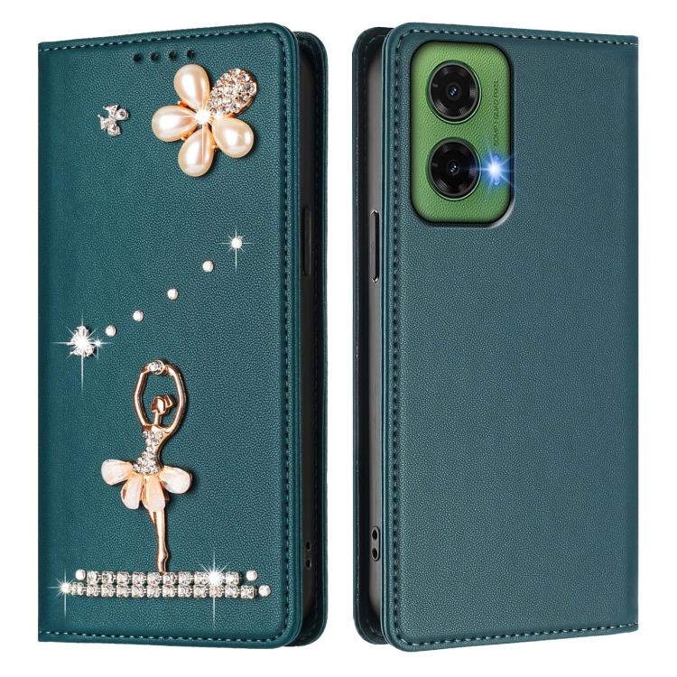 For Motorola Moto G35 Ballet Girl Diamond Studded RFID Vegan Leather Phone Case