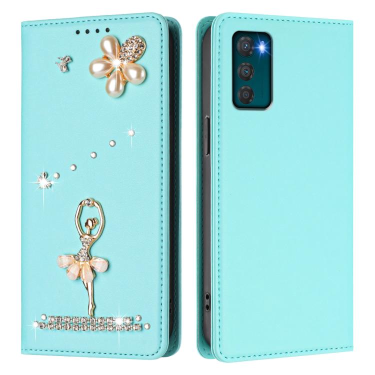 For Motorola Moto G42 Ballet Girl Diamond Studded RFID Vegan Leather Phone Case