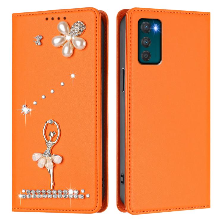 For Motorola Moto G42 Ballet Girl Diamond Studded RFID Vegan Leather Phone Case
