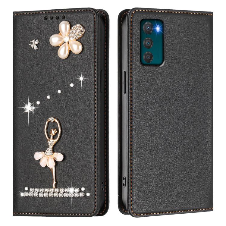 For Motorola Moto G42 Ballet Girl Diamond Studded RFID Vegan Leather Phone Case