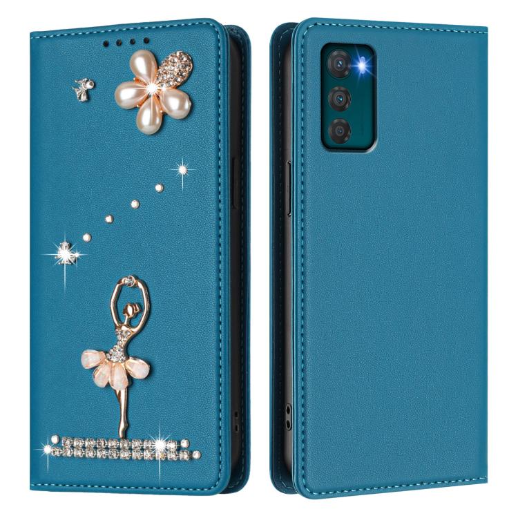 For Motorola Moto G42 Ballet Girl Diamond Studded RFID Vegan Leather Phone Case