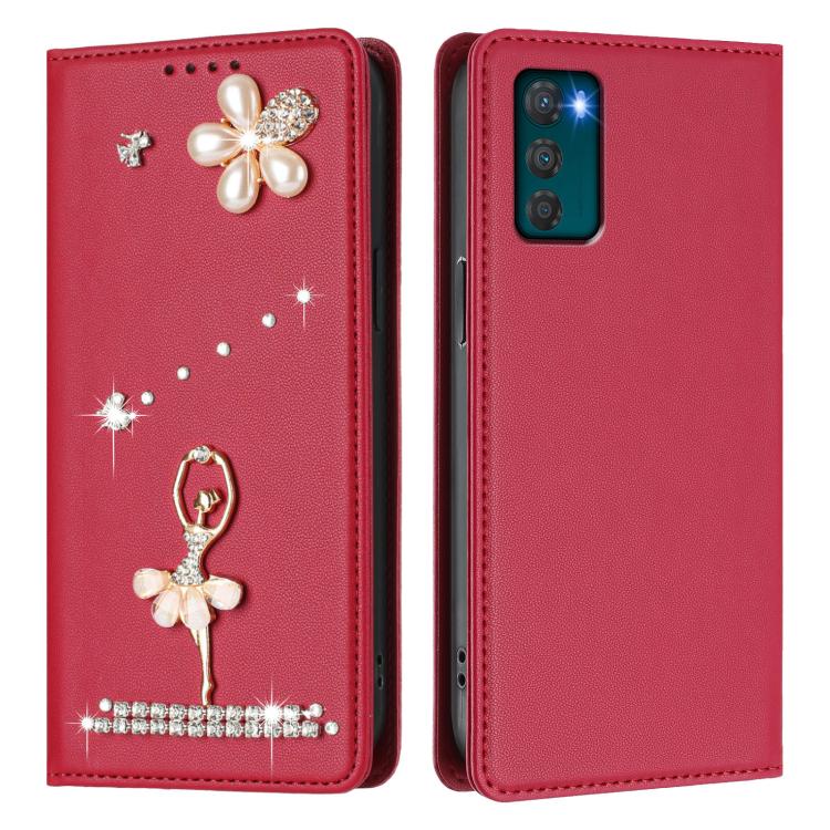 For Motorola Moto G42 Ballet Girl Diamond Studded RFID Vegan Leather Phone Case