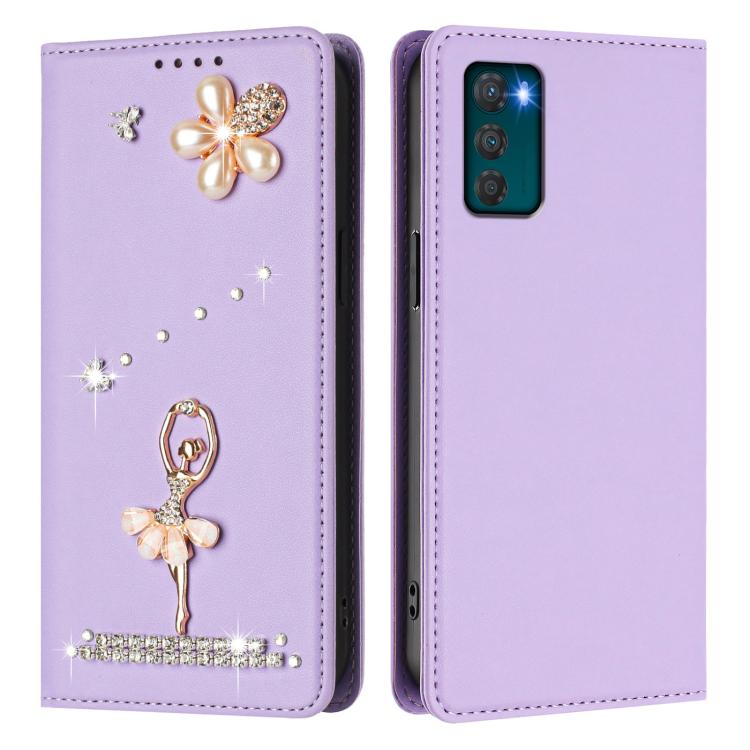 For Motorola Moto G42 Ballet Girl Diamond Studded RFID Vegan Leather Phone Case