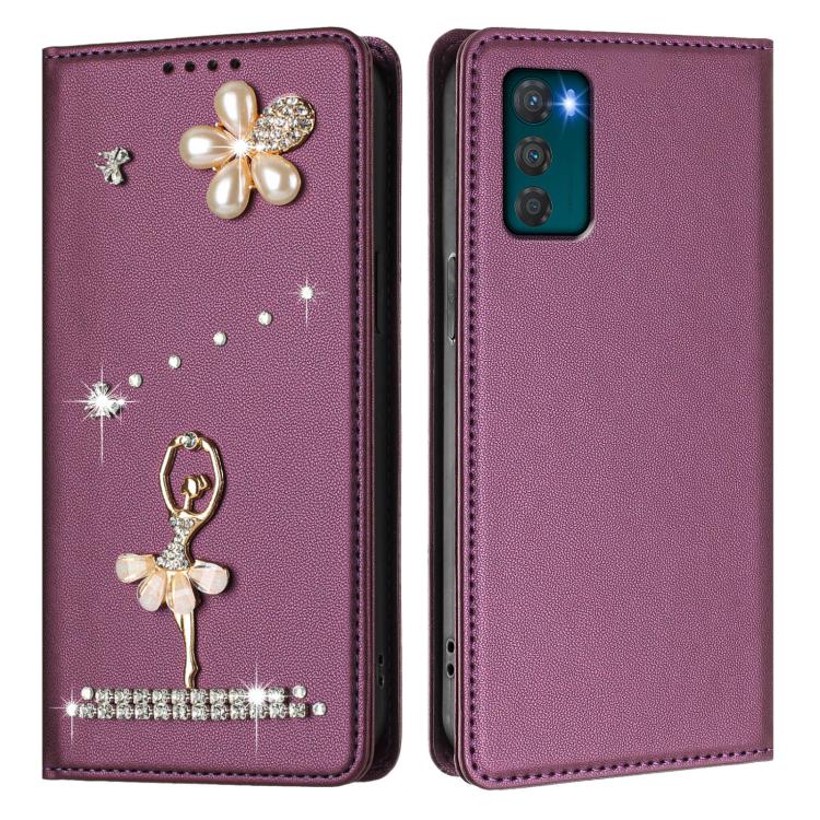 For Motorola Moto G42 Ballet Girl Diamond Studded RFID Vegan Leather Phone Case