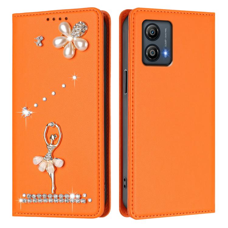 For Motorola Moto G53 5G/G13/G23 Ballet Girl Diamond Studded RFID Vegan Leather Phone Case
