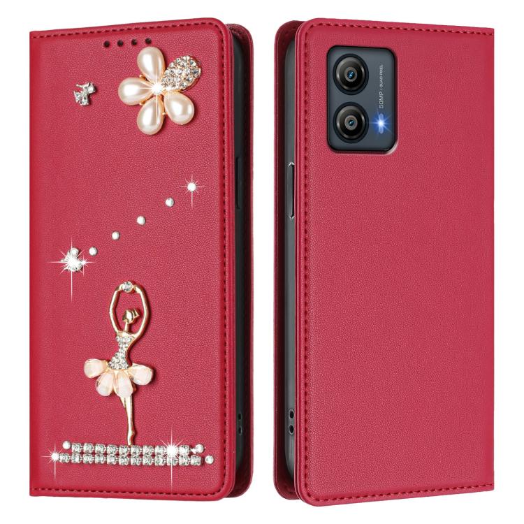 For Motorola Moto G53 5G/G13/G23 Ballet Girl Diamond Studded RFID Vegan Leather Phone Case