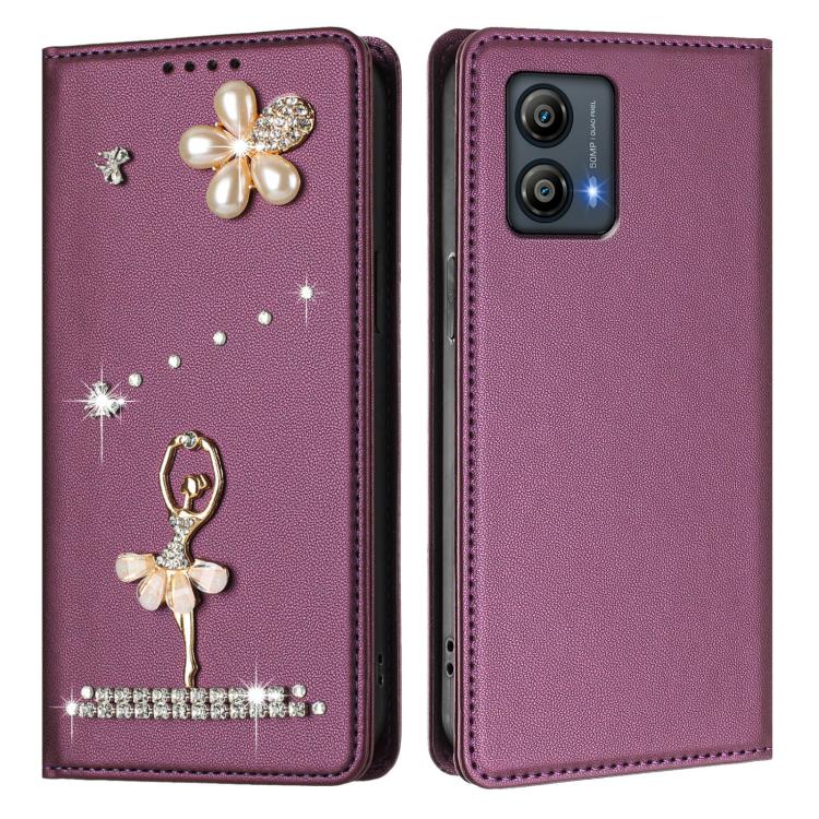 For Motorola Moto G53 5G/G13/G23 Ballet Girl Diamond Studded RFID Vegan Leather Phone Case