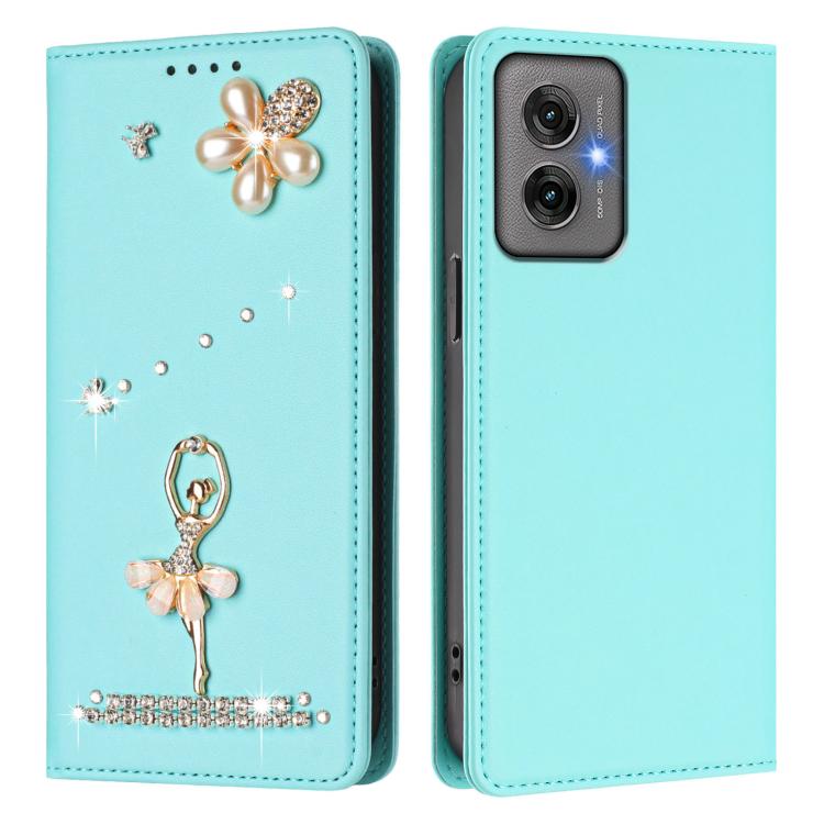 For Motorola Moto G55 Ballet Girl Diamond Studded RFID Vegan Leather Phone Case