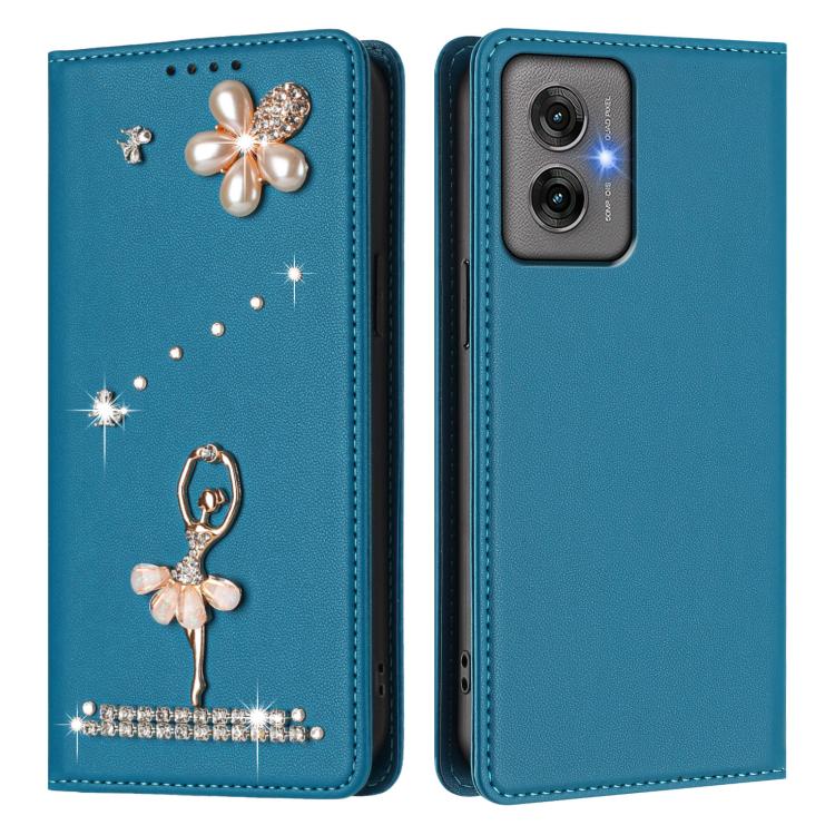 For Motorola Moto G55 Ballet Girl Diamond Studded RFID Vegan Leather Phone Case