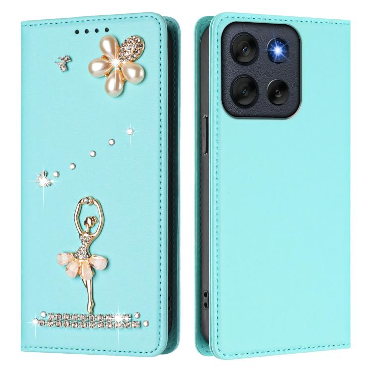 For Motorola Moto G56 Ballet Girl Diamond Studded RFID Vegan Leather Phone Case