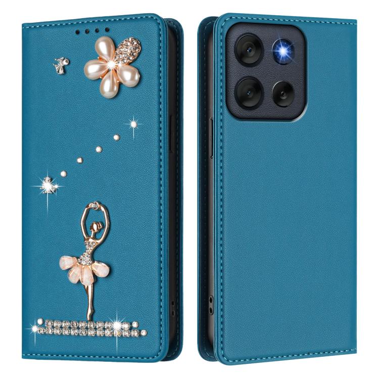 For Motorola Moto G56 Ballet Girl Diamond Studded RFID Vegan Leather Phone Case