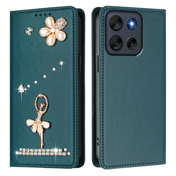 For Motorola Moto G56 Ballet Girl Diamond Studded RFID Vegan Leather Phone Case