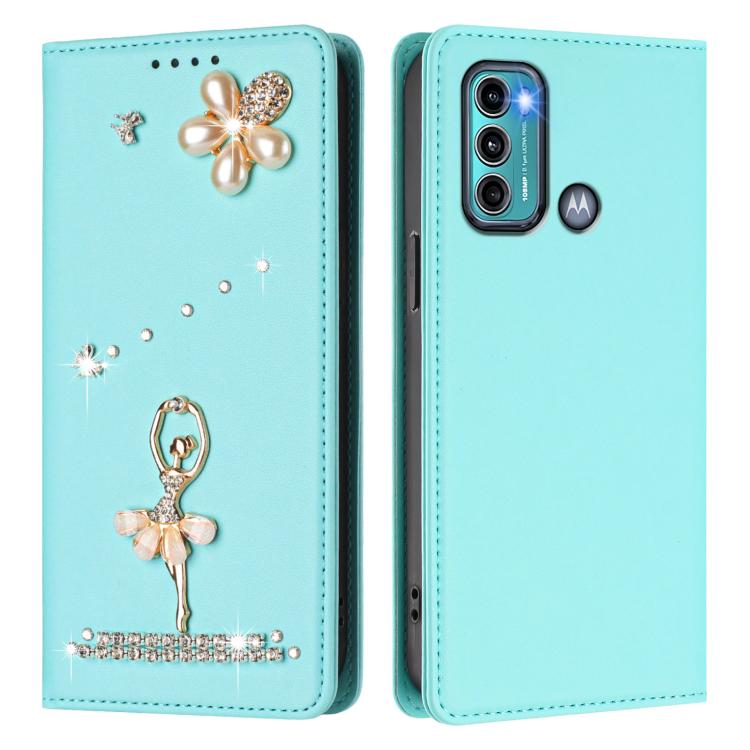 For Motorola Moto G60 / G40 Fusion Ballet Girl Diamond Studded RFID Vegan Leather Phone Case