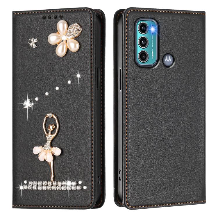 For Motorola Moto G60 / G40 Fusion Ballet Girl Diamond Studded RFID Vegan Leather Phone Case