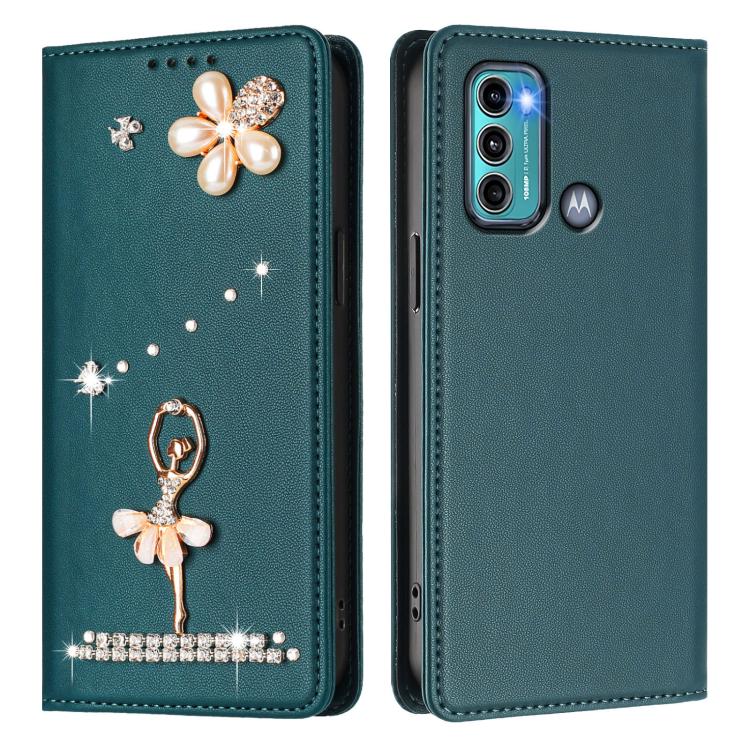 For Motorola Moto G60 / G40 Fusion Ballet Girl Diamond Studded RFID Vegan Leather Phone Case