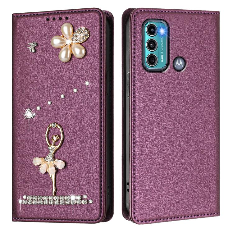 For Motorola Moto G60 / G40 Fusion Ballet Girl Diamond Studded RFID Vegan Leather Phone Case