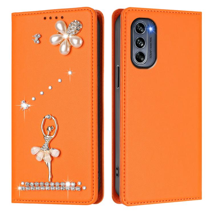 For Motorola Moto G62 5G Global Ballet Girl Diamond Studded RFID Vegan Leather Phone Case