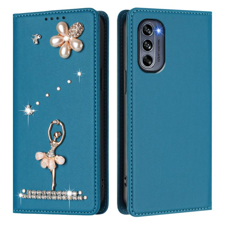 For Motorola Moto G62 5G Global Ballet Girl Diamond Studded RFID Vegan Leather Phone Case