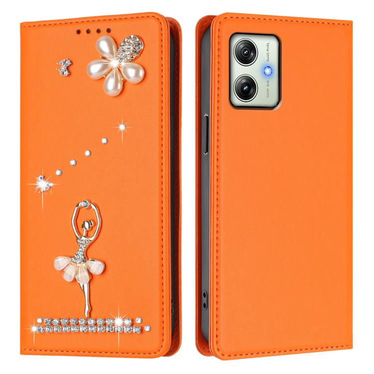 For Motorola Moto G54 Power / G64 India Ballet Girl Diamond Studded RFID Vegan Leather Phone Case