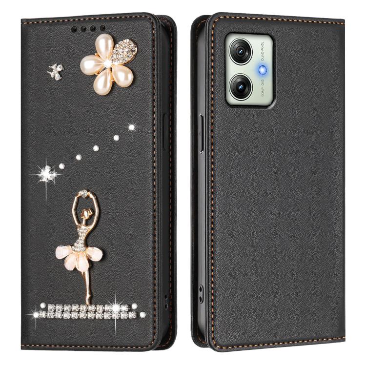 For Motorola Moto G54 Power / G64 India Ballet Girl Diamond Studded RFID Vegan Leather Phone Case