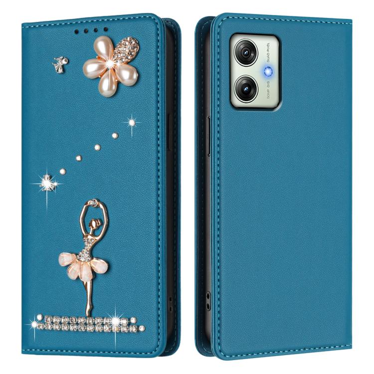 For Motorola Moto G54 Power / G64 India Ballet Girl Diamond Studded RFID Vegan Leather Phone Case