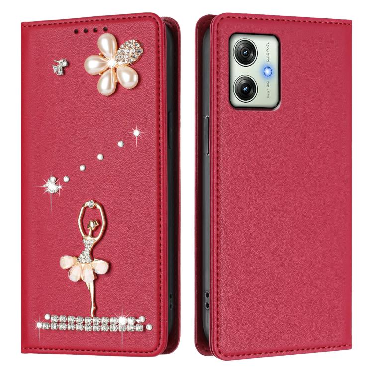 For Motorola Moto G54 Power / G64 India Ballet Girl Diamond Studded RFID Vegan Leather Phone Case