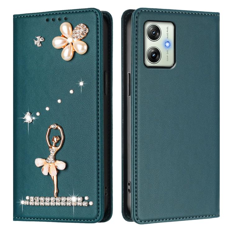 For Motorola Moto G54 Power / G64 India Ballet Girl Diamond Studded RFID Vegan Leather Phone Case