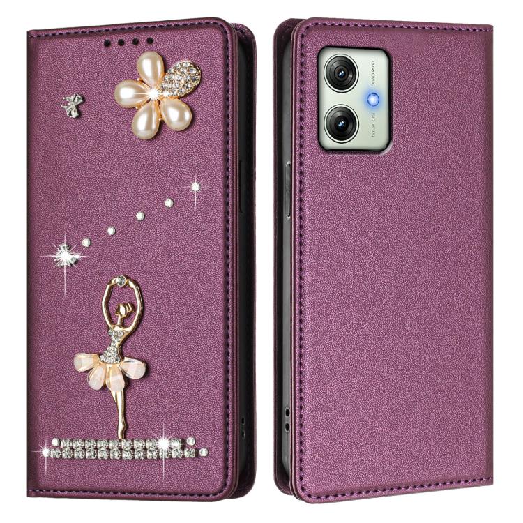 For Motorola Moto G54 Power / G64 India Ballet Girl Diamond Studded RFID Vegan Leather Phone Case