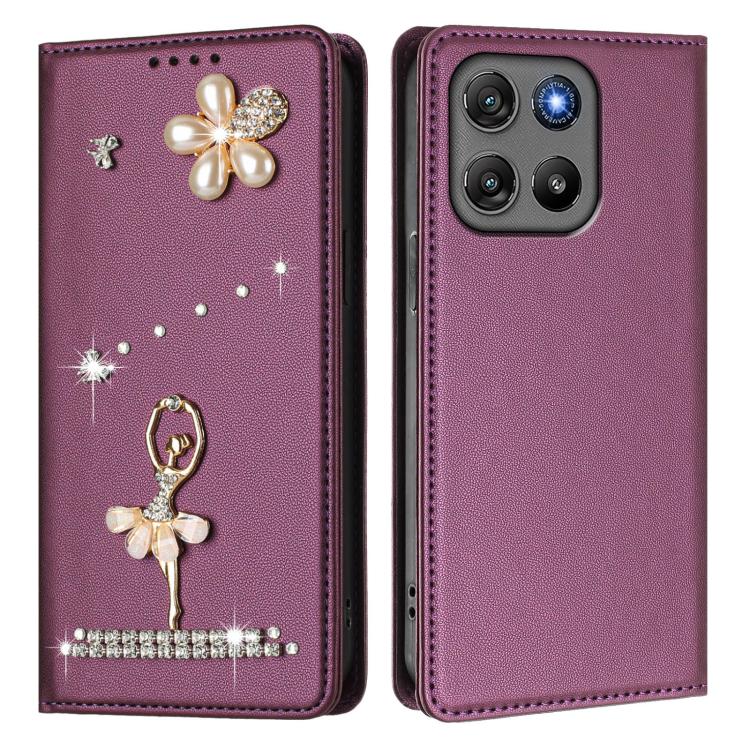For Motorola G57 5G Ballet Girl Diamond Studded RFID Vegan Leather Phone Case