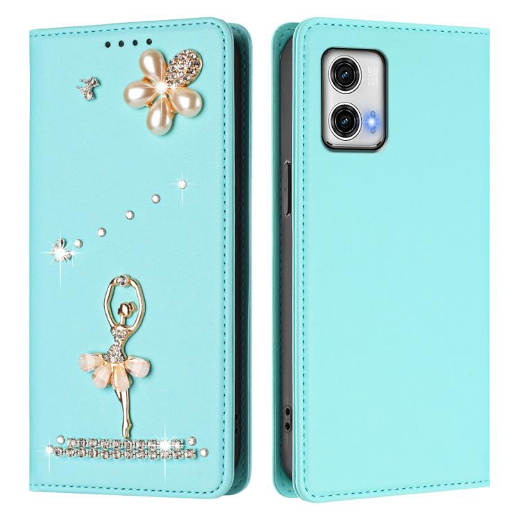 For Motorola Moto G73 Ballet Girl Diamond Studded RFID Vegan Leather Phone Case