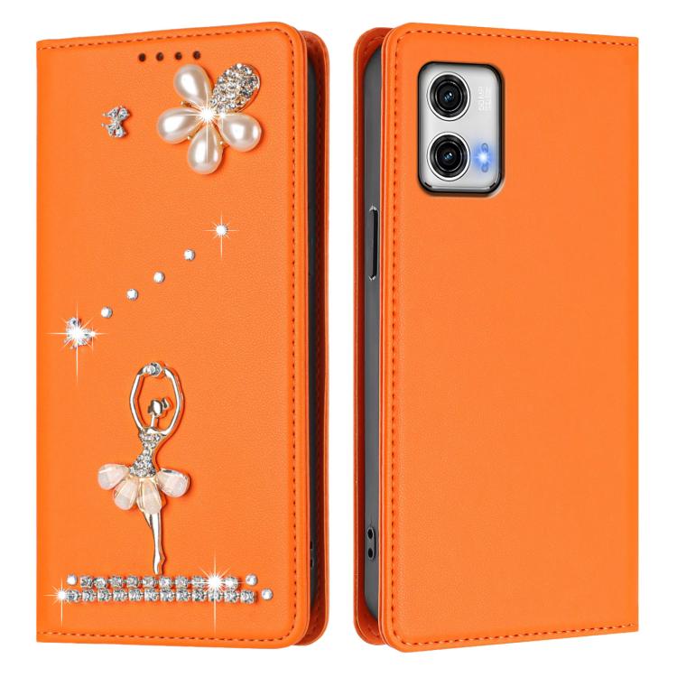 For Motorola Moto G73 Ballet Girl Diamond Studded RFID Vegan Leather Phone Case