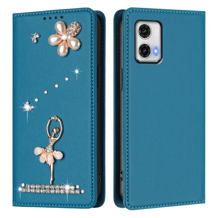 For Motorola Moto G73 Ballet Girl Diamond Studded RFID Vegan Leather Phone Case