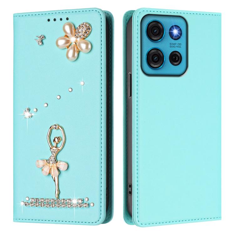 For Motorola Moto G75 5G Ballet Girl Diamond Studded RFID Vegan Leather Phone Case