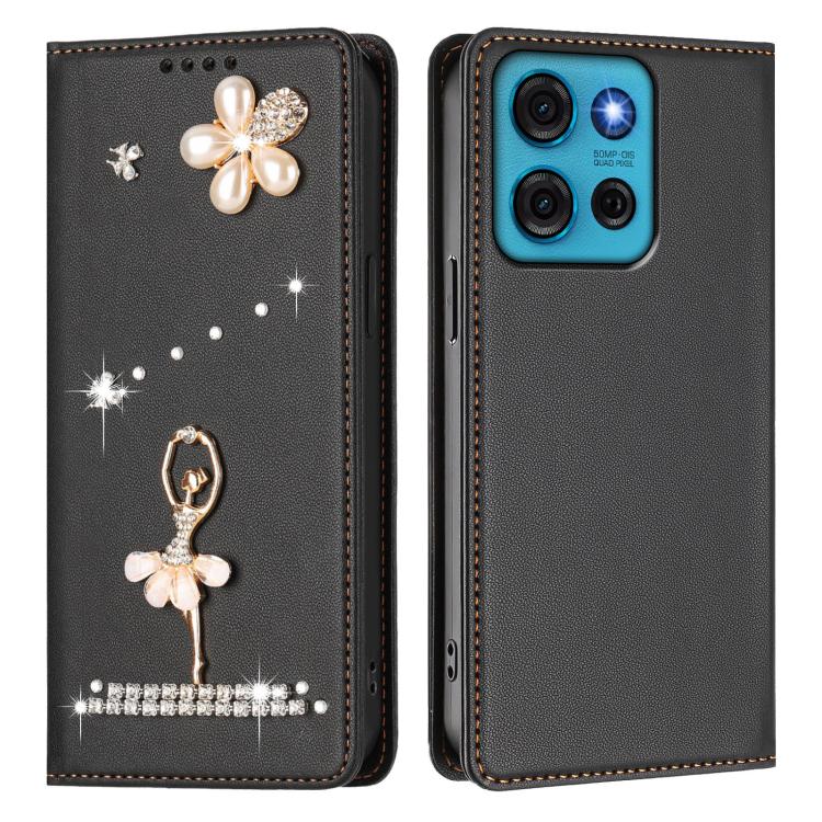 For Motorola Moto G75 5G Ballet Girl Diamond Studded RFID Vegan Leather Phone Case