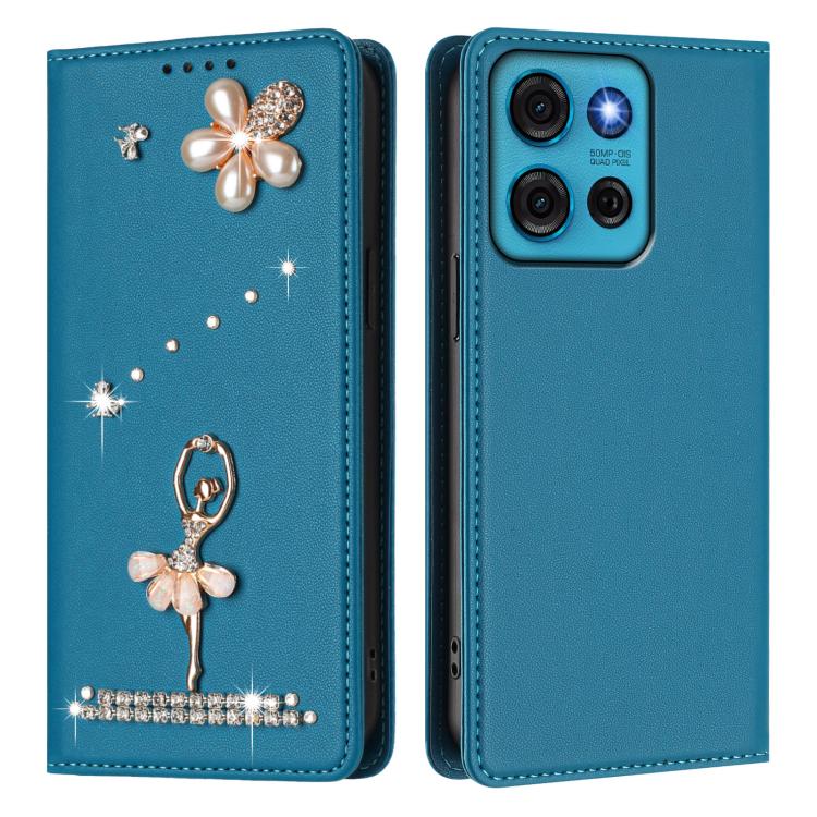 For Motorola Moto G75 5G Ballet Girl Diamond Studded RFID Vegan Leather Phone Case