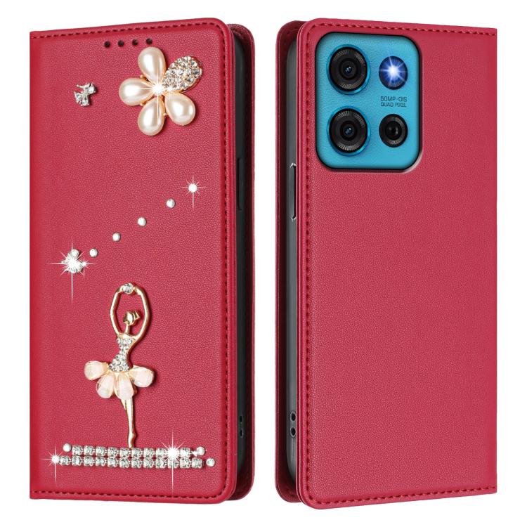 For Motorola Moto G75 5G Ballet Girl Diamond Studded RFID Vegan Leather Phone Case
