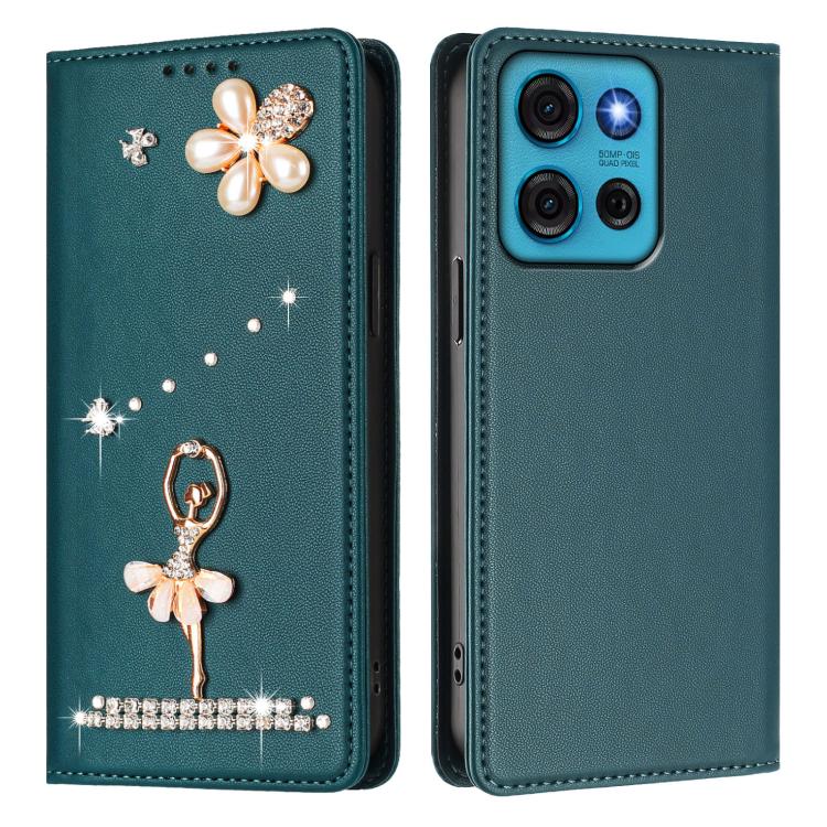 For Motorola Moto G75 5G Ballet Girl Diamond Studded RFID Vegan Leather Phone Case