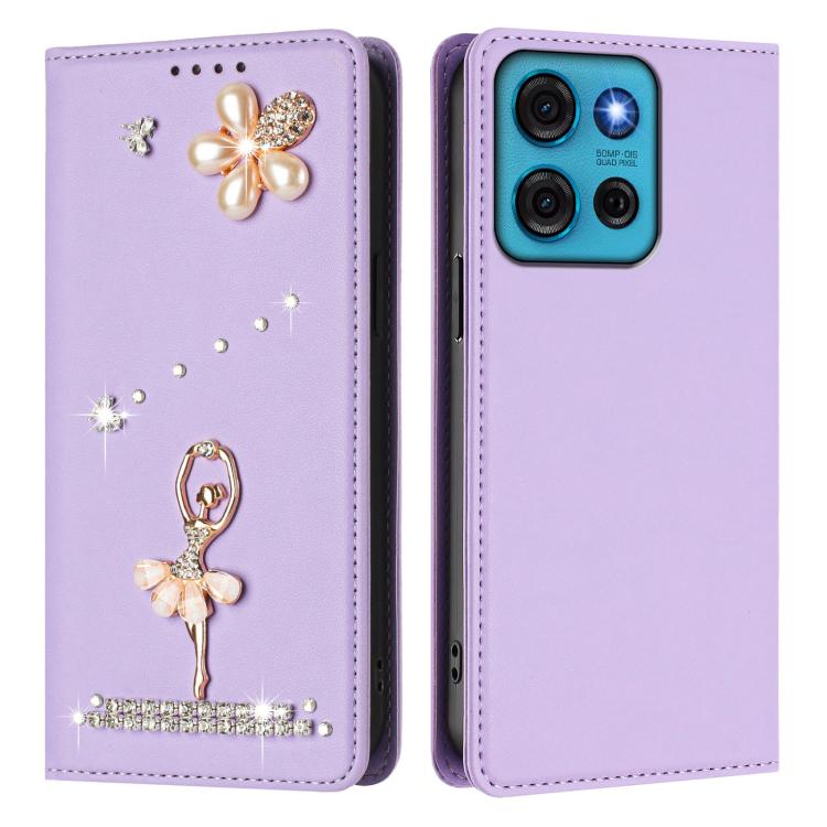 For Motorola Moto G75 5G Ballet Girl Diamond Studded RFID Vegan Leather Phone Case