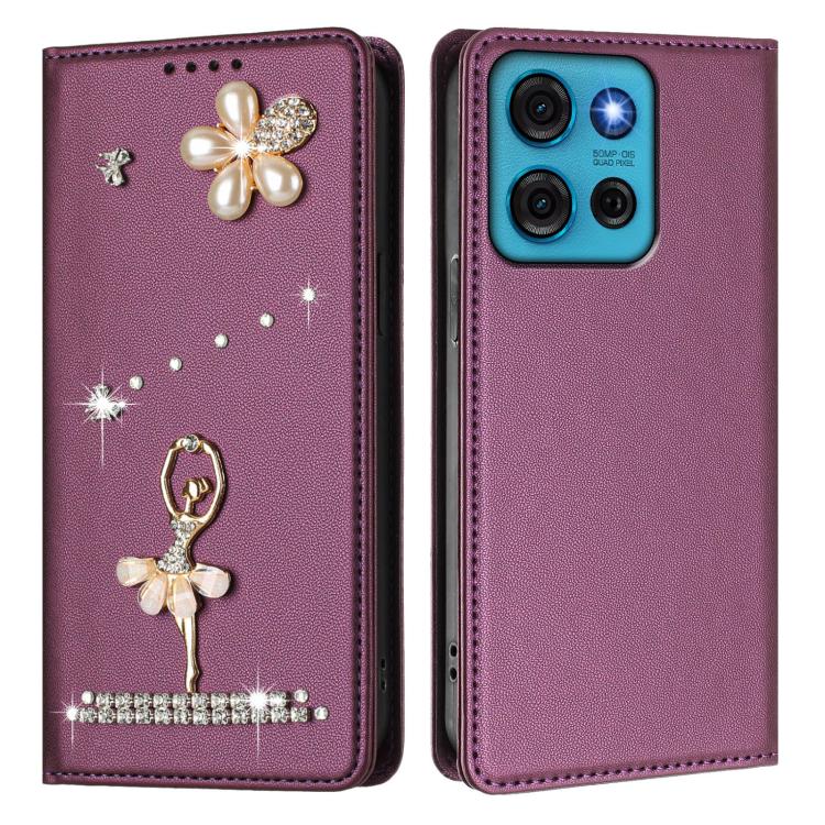 For Motorola Moto G75 5G Ballet Girl Diamond Studded RFID Vegan Leather Phone Case