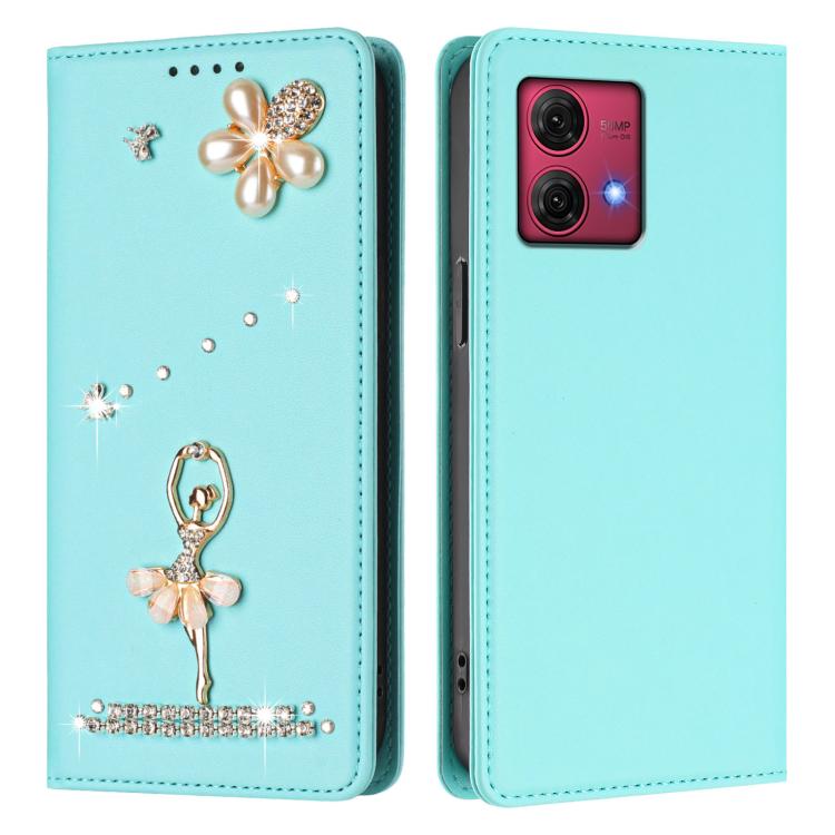 For Motorola Moto G84 Ballet Girl Diamond Studded RFID Vegan Leather Phone Case