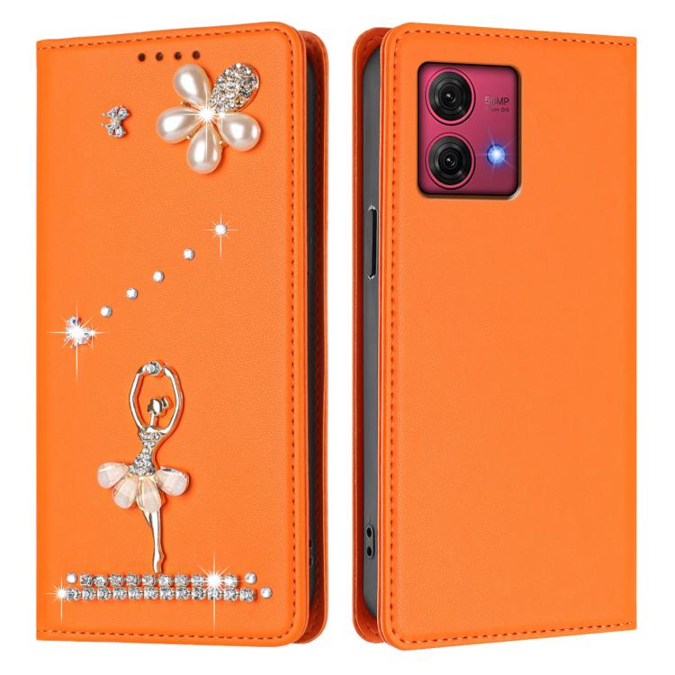 For Motorola Moto G84 Ballet Girl Diamond Studded RFID Vegan Leather Phone Case