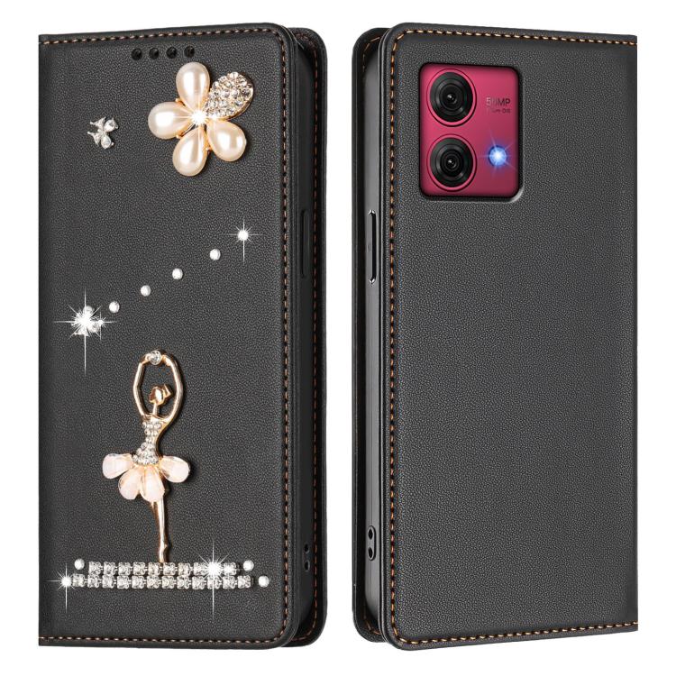 For Motorola Moto G84 Ballet Girl Diamond Studded RFID Vegan Leather Phone Case