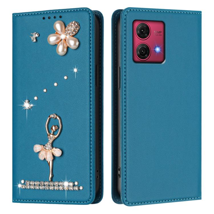 For Motorola Moto G84 Ballet Girl Diamond Studded RFID Vegan Leather Phone Case
