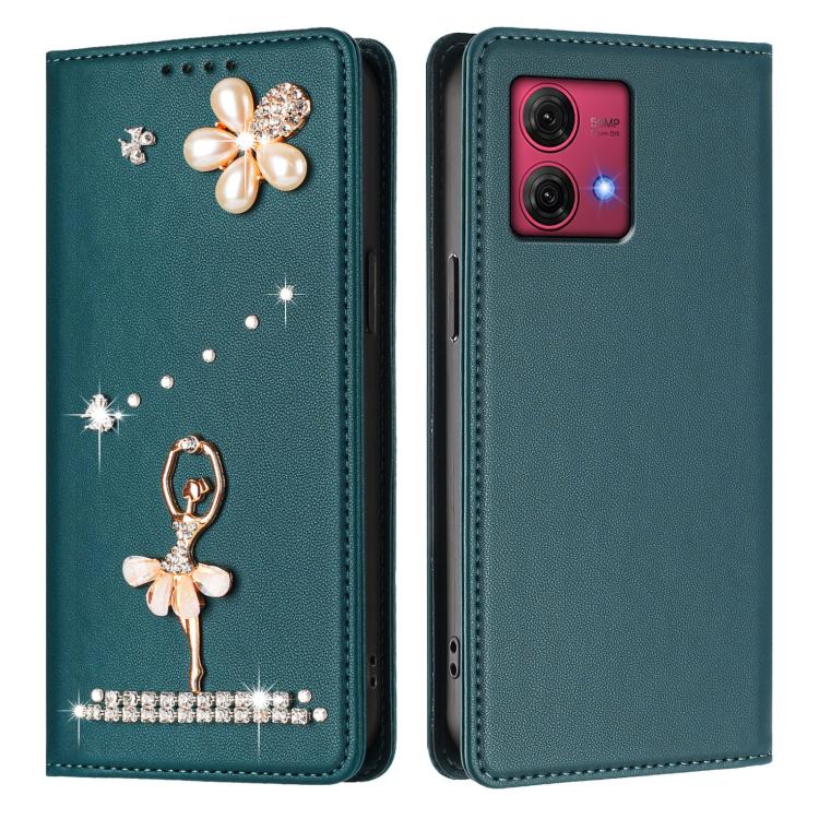 For Motorola Moto G84 Ballet Girl Diamond Studded RFID Vegan Leather Phone Case