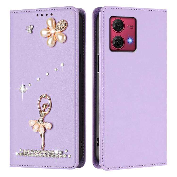 For Motorola Moto G84 Ballet Girl Diamond Studded RFID Vegan Leather Phone Case